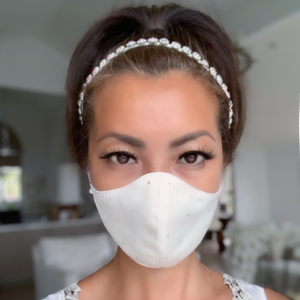 Face Mask  Swarovski Crystal White Sateen